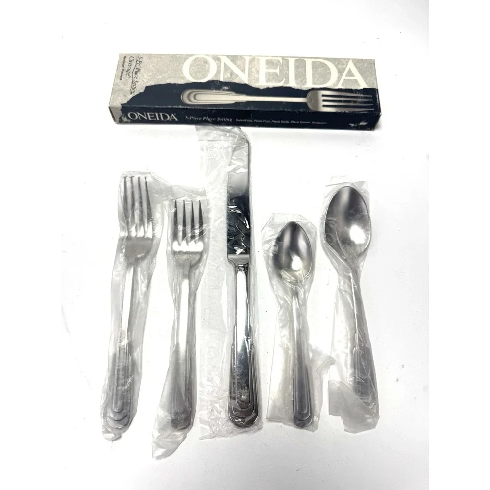 Oneida Cityscape 5 Pc Place Setting 18/8 Stainless USA NIB 1992 Box
